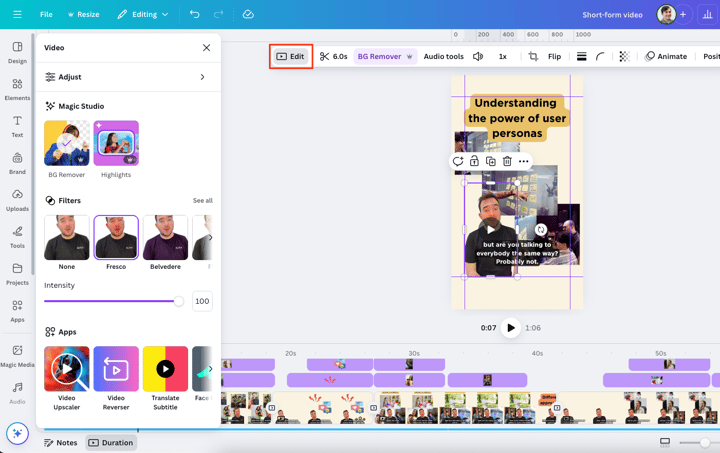 Canva video editor