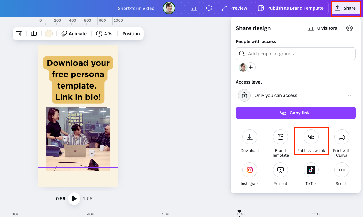 Sharing Canva videos